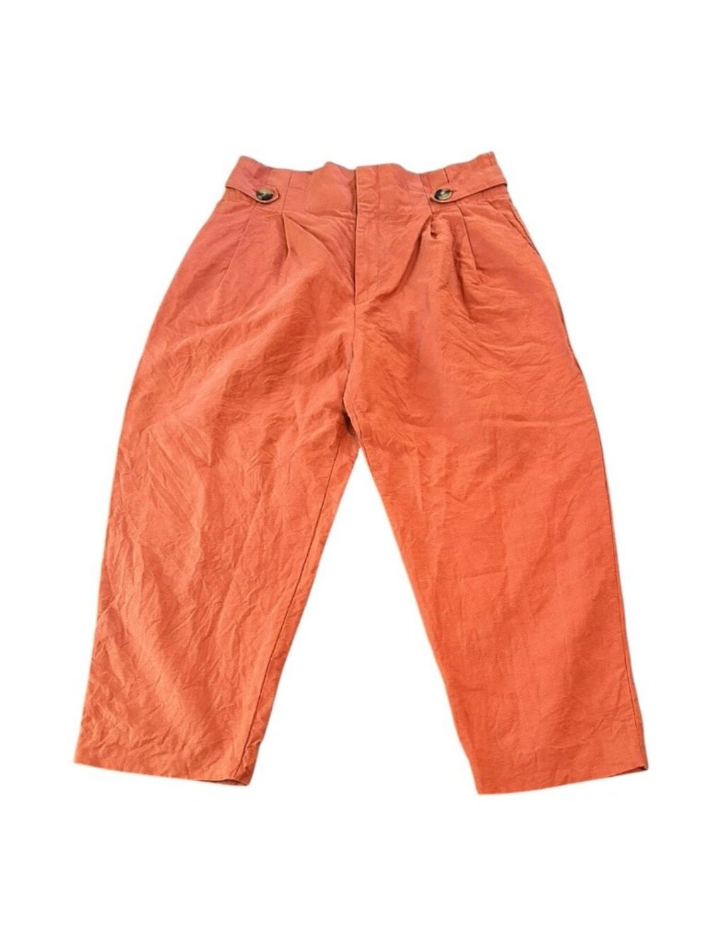 Y2K Zara Woman Paperbag Pants XL Orange High Waist Pleated Cropped Trousers